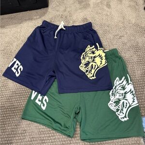 Darc sport Navy and Green Wolf Graphic Shorts